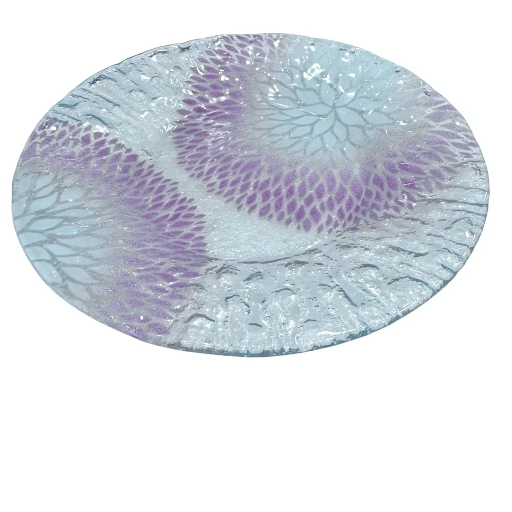 SET OF 8 SYDENSTRICKER CAPE COD PINK & WHITE CHRYSANTHEMUM FUSED GLASS PLATES